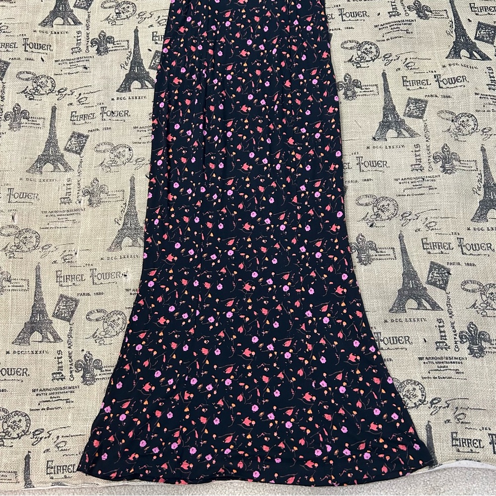 Free People NWOT! Black Pink Floral Puff Sleeve Crew Neck  Midi Stretch Dress - Picture 12 of 16